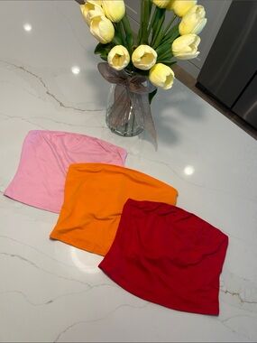 SHEIN BASICS Solid Crop Tube Top Bundle - M